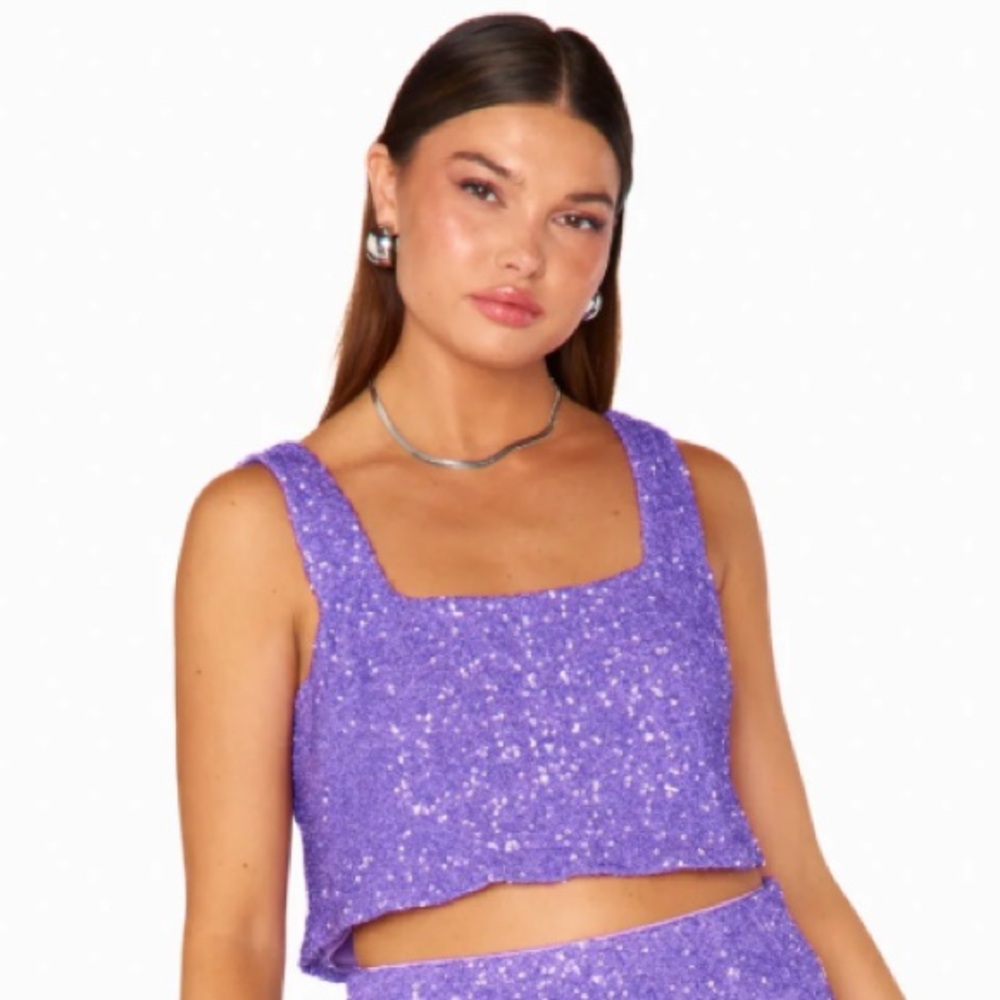 Show Me Your MuMu Sparkling Tara Purple Crop Top XXL Sequins Tank Top